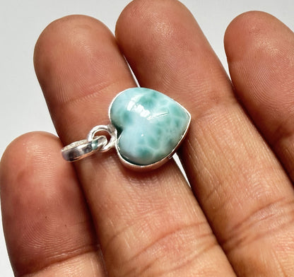 Awesome Handmade 15MM Heart Shape Larimar Stone Pendant Bezel Setting 925 Sterling Silver Pendant Anniversary Gift for Wife For Her