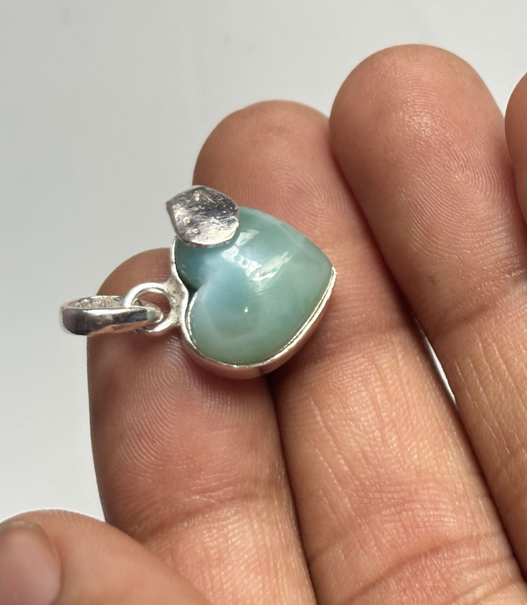 Handmade 15MM Heart Shape Larimar Stone Pendant Bezel Setting 925 Sterling Silver Pendant Anniversary Gift for Wife For Her
