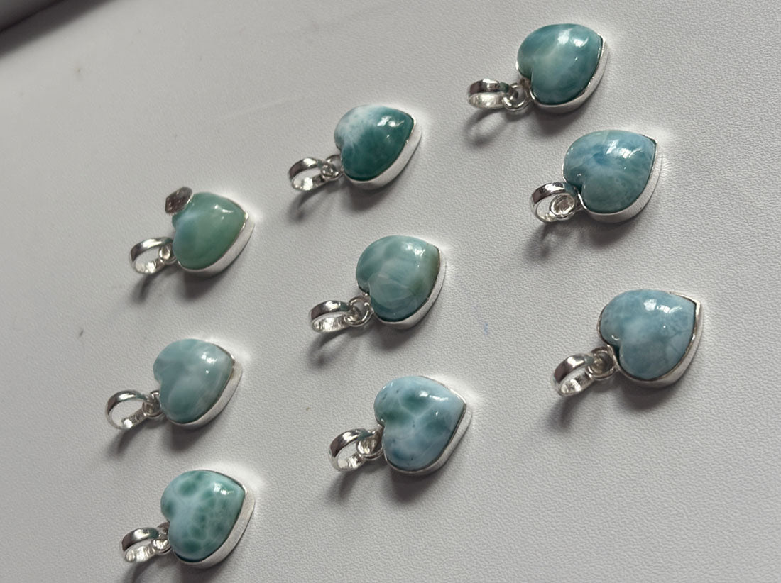 Handmade 15MM Heart Shape Larimar Stone Multiple Pendant Bezel Setting 925 Sterling Silver Pendant Anniversary Gift for Wife For Her