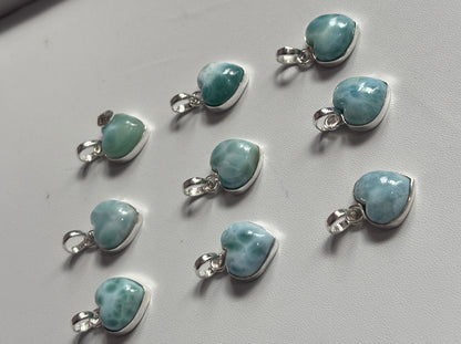 Handmade 15MM Heart Shape Larimar Stone Multiple Pendant Bezel Setting 925 Sterling Silver Pendant Anniversary Gift for Wife For Her