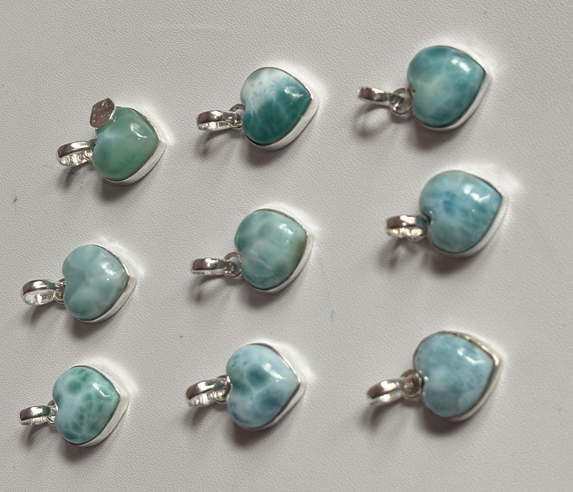 Handmade 15MM Heart Shape Larimar Stone Multiple Pendant Bezel Setting 925 Sterling Silver Pendant Anniversary Gift for Wife For Her