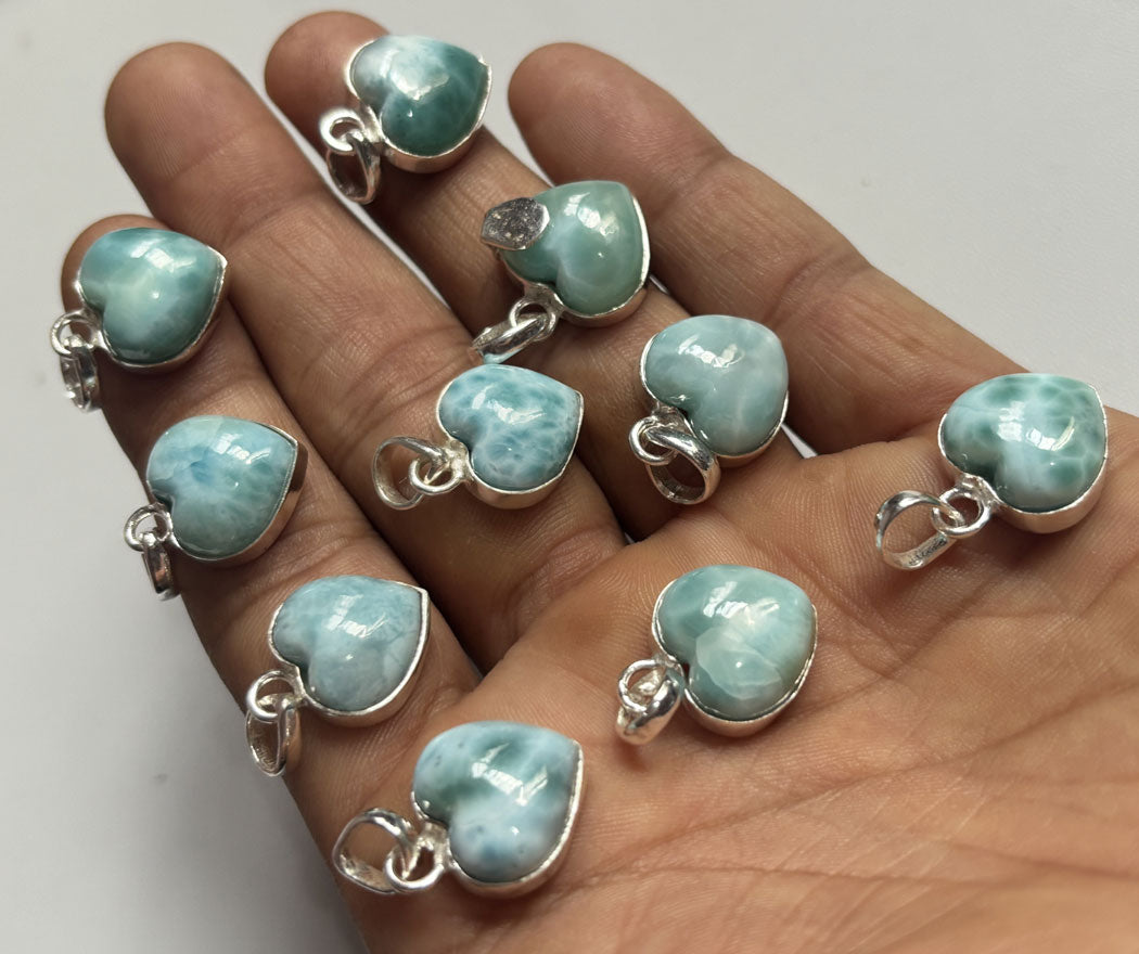 Handmade 15MM Heart Shape Larimar Stone Multiple Pendant Bezel Setting 925 Sterling Silver Pendant Anniversary Gift for Wife For Her