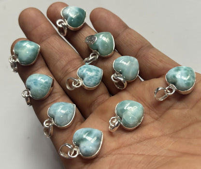 Handmade 15MM Heart Shape Larimar Stone Multiple Pendant Bezel Setting 925 Sterling Silver Pendant Anniversary Gift for Wife For Her