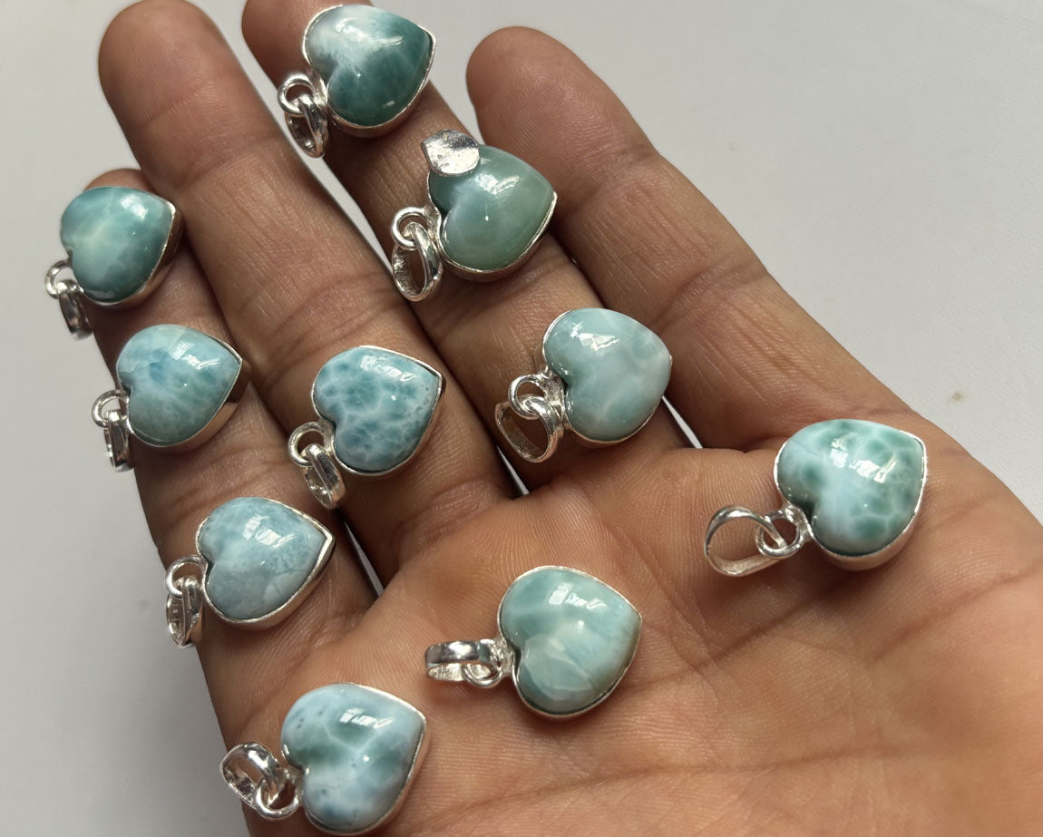 Handmade 15MM Heart Shape Larimar Stone Multiple Pendant Bezel Setting 925 Sterling Silver Pendant Anniversary Gift for Wife For Her