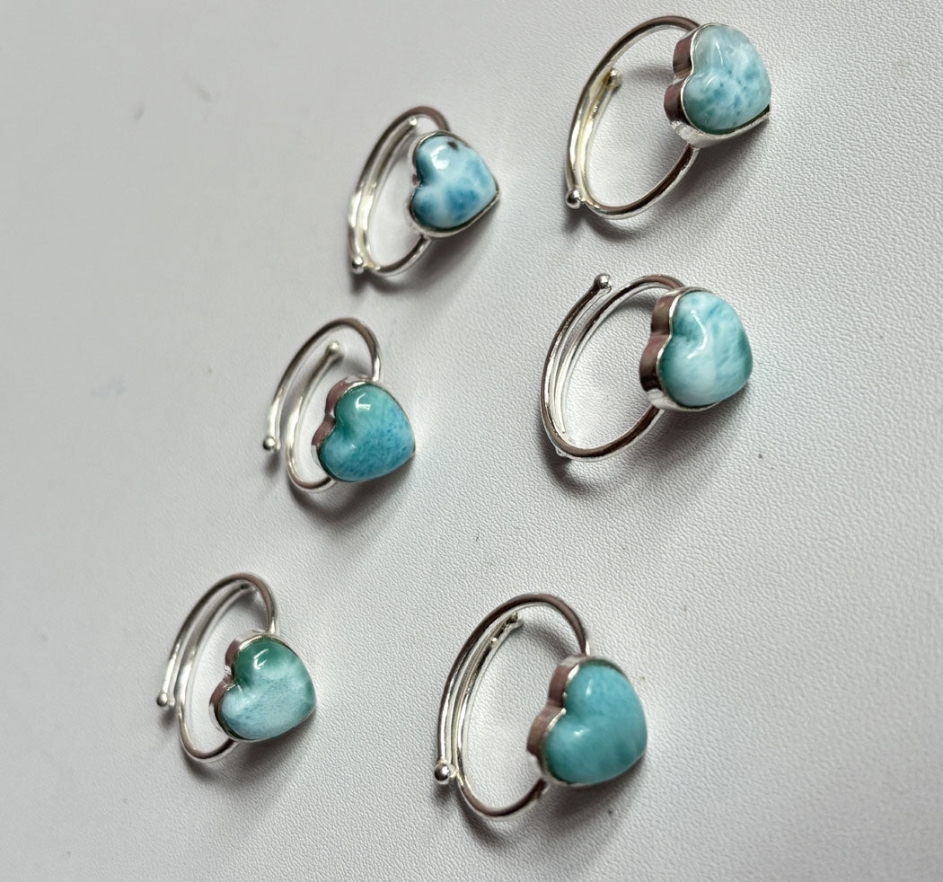 Awesome Handmade 925 Sterling Silver Adjustable Rings 12MM Heart Shape Larimar Gemstone Ring Bezel Setting Ring For Anniversary Gift Ring
