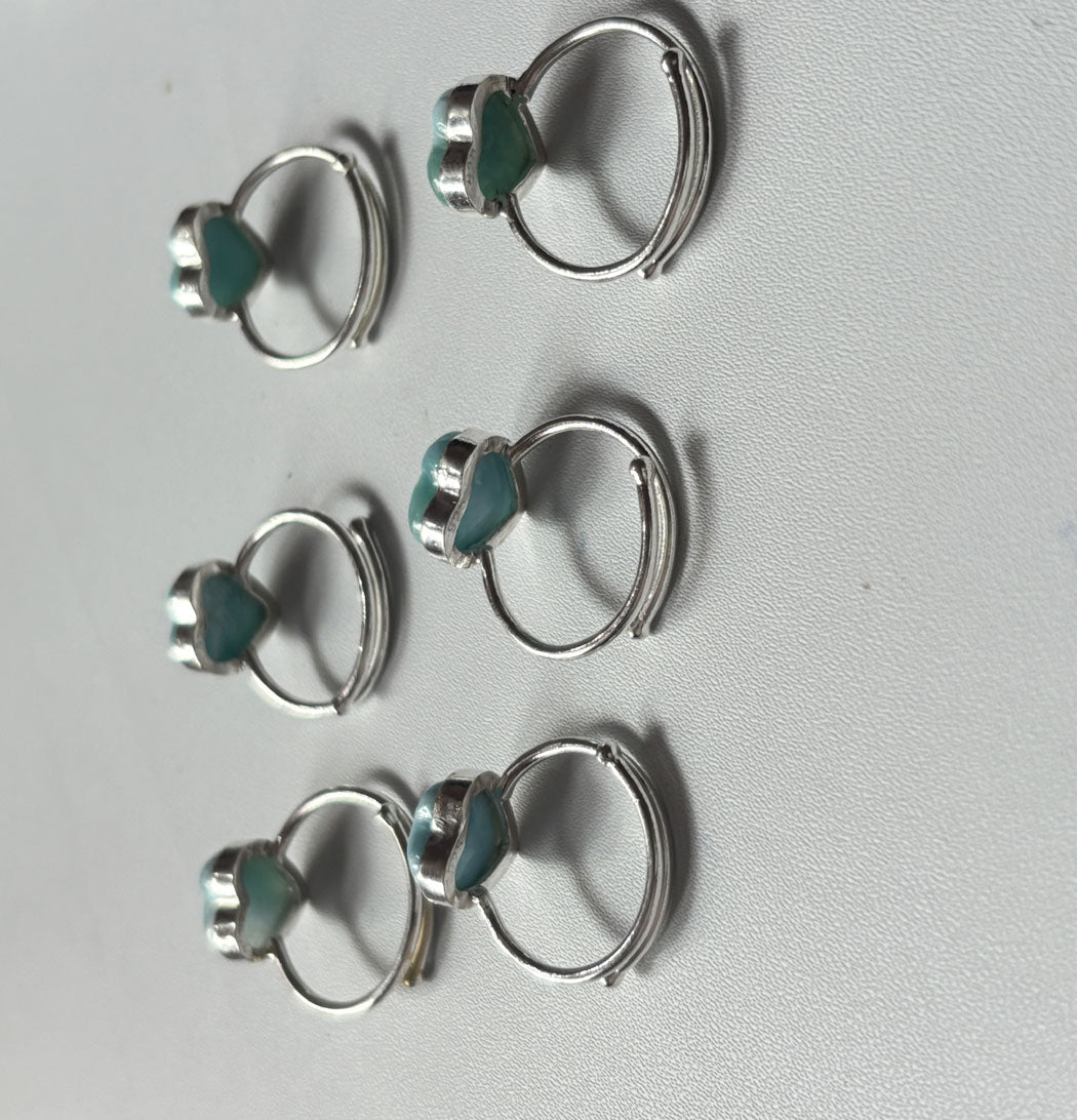 Handmade 925 Sterling Silver Adjustable Rings 12MM Heart Shape Larimar Gemstone Ring Bezel Setting Ring For Anniversary Gift Ring