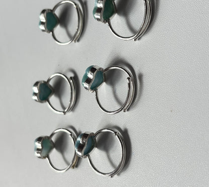 Handmade 925 Sterling Silver Adjustable Rings 12MM Heart Shape Larimar Gemstone Ring Bezel Setting Ring For Anniversary Gift Ring