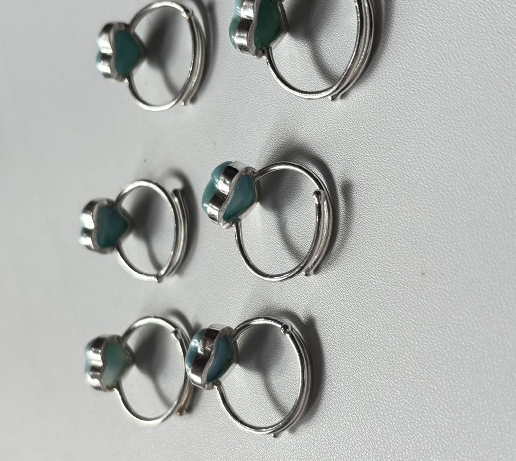 Awesome Handmade 925 Sterling Silver Adjustable Rings 12MM Heart Shape Larimar Gemstone Ring Bezel Setting Ring For Anniversary Gift Ring