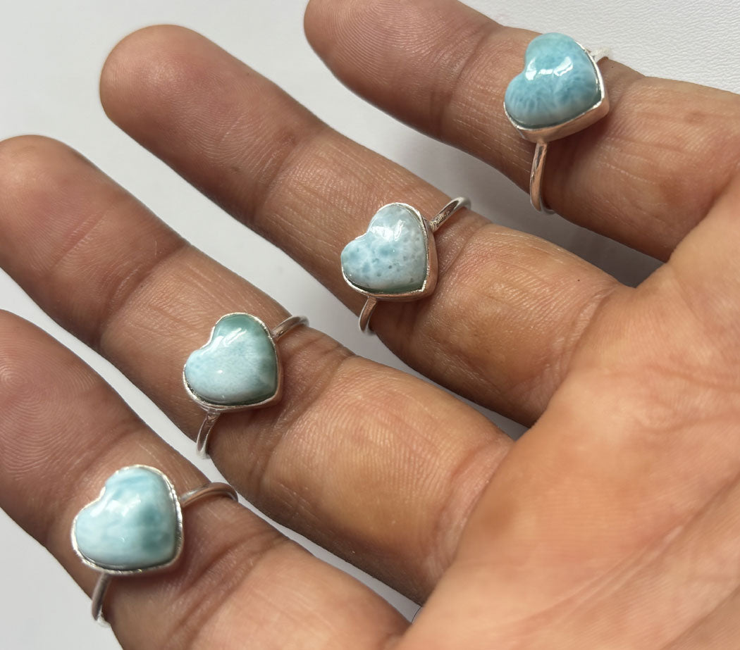 Awesome Handmade 925 Sterling Silver Adjustable Rings 12MM Heart Shape Larimar Gemstone Ring Bezel Setting Ring For Anniversary Gift Ring