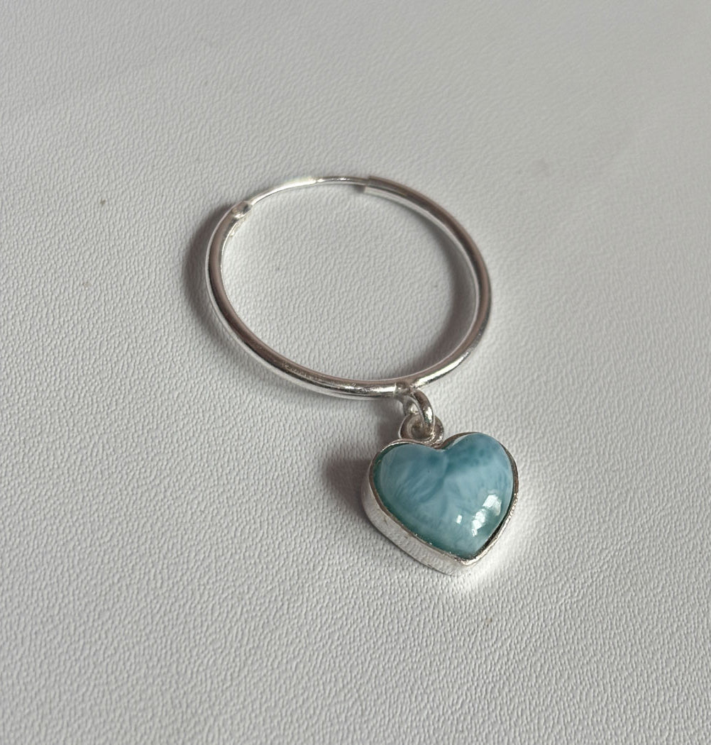 Awesome Handmade 925 Sterling Silver Hoop Pair Earrings Heart Shape 12MM Larimar Gemstone Earring Drilled Set For Women or Girl's Jewelry