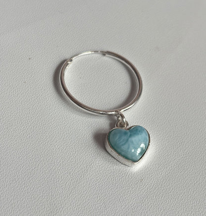 Awesome Handmade 925 Sterling Silver Hoop Pair Earrings Heart Shape 12MM Larimar Gemstone Earring Drilled Set For Women or Girl's Jewelry