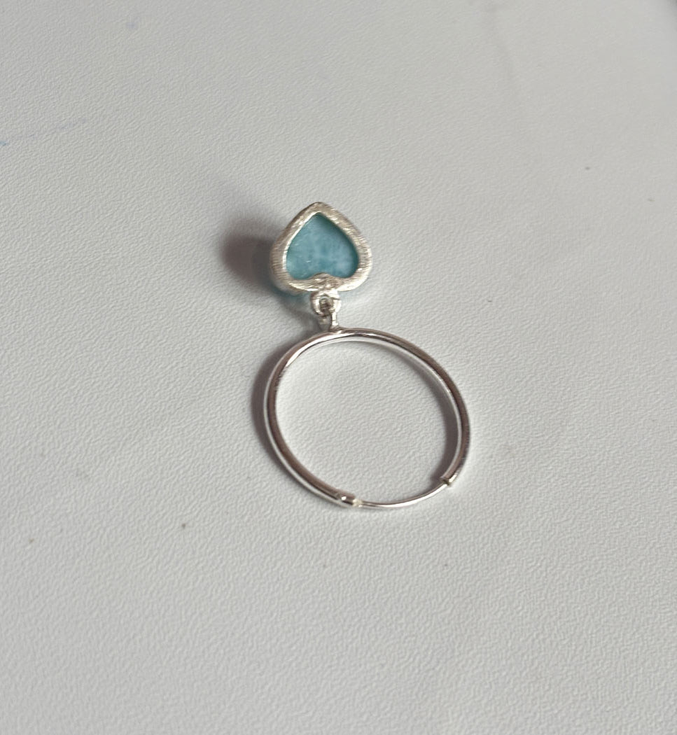 Awesome Handmade 925 Sterling Silver Hoop Pair Earrings Heart Shape 12MM Larimar Gemstone Earring Drilled Set For Women or Girl's Jewelry