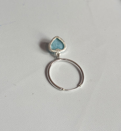 Awesome Handmade 925 Sterling Silver Hoop Pair Earrings Heart Shape 12MM Larimar Gemstone Earring Drilled Set For Women or Girl's Jewelry