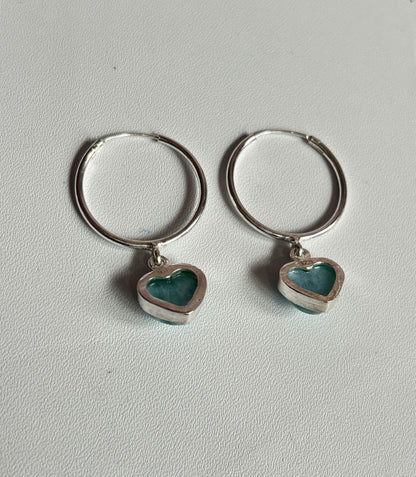 Awesome Handmade 925 Sterling Silver Hoop Pair Earrings Heart Shape 12MM Larimar Gemstone Earring Drilled Set For Women or Girl's Jewelry