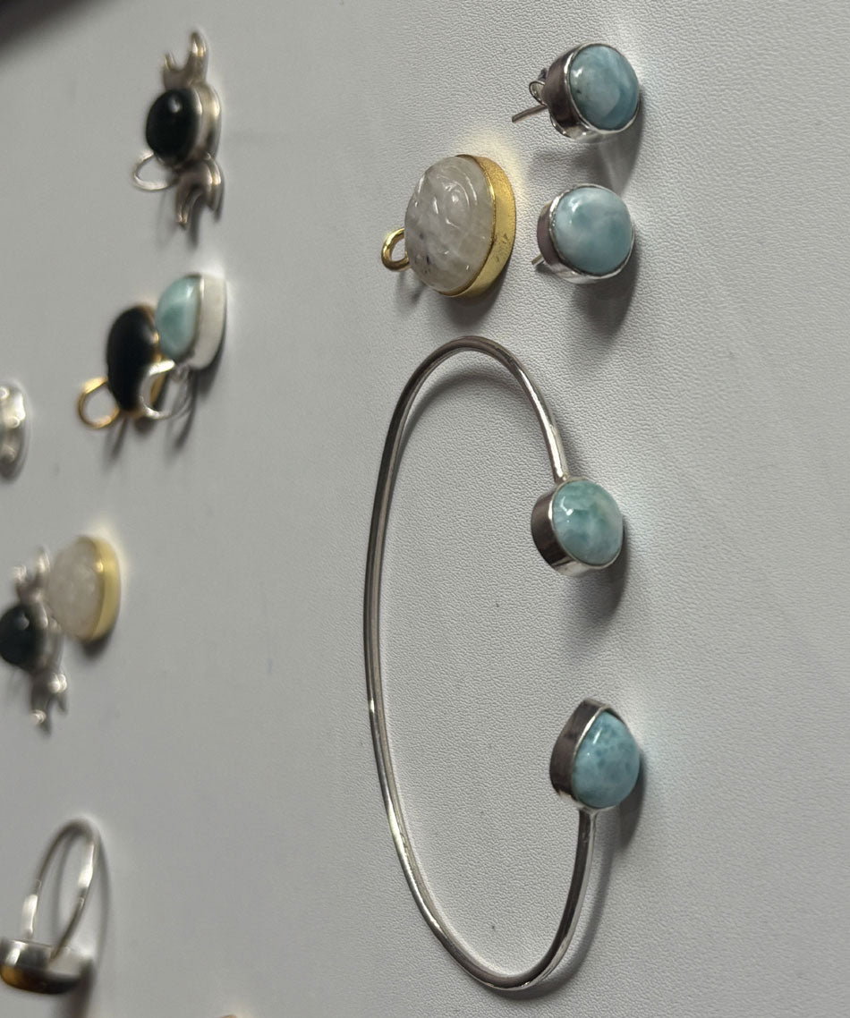 925 Sterling Silver Adjustable Bangles 9To12MM Pear or Heart Shape Larimar Gemstone Bangle Bezel Set For Happy Birthday Gift's For Her Bangles