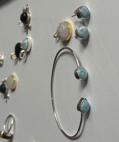 925 Sterling Silver Adjustable Bangles 9To12MM Pear or Heart Shape Larimar Gemstone Bangle Bezel Set For Happy Birthday Gift's For Her Bangles