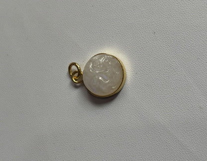 Handmade 14MM Full Moon Face Shape Rainbow Moonstone Pendant Bezel Setting 925 Sterling Silver Gold Plated Pendant Anniversary Gift for Wife For Her