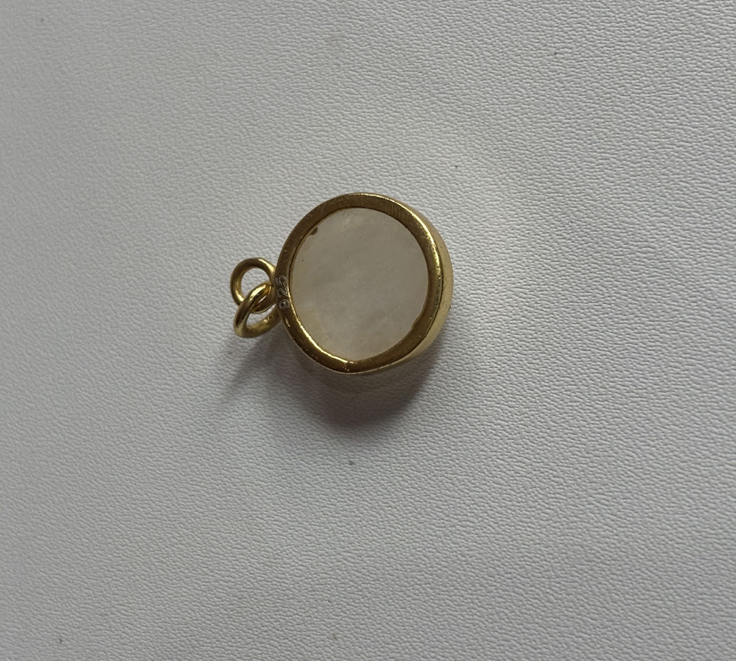 Handmade 14MM Full Moon Face Shape Rainbow Moonstone Pendant Bezel Setting 925 Sterling Silver Gold Plated Pendant Anniversary Gift for Wife For Her