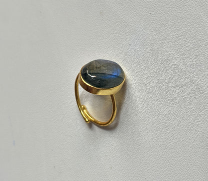 Handmade 925 Sterling Silver Adjustable Rings 12MM Oval Shape Labradorite Gemstone Ring Bezel Setting Ring For Anniversary Gift Ring