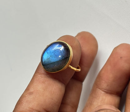 Handmade 925 Sterling Silver Adjustable Rings 12MM Oval Shape Labradorite Gemstone Ring Bezel Setting Ring For Anniversary Gift Ring