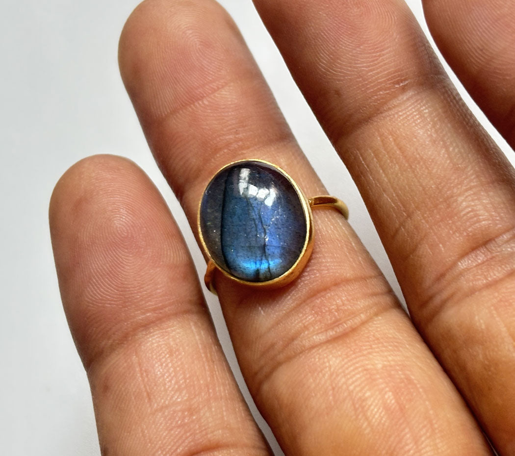 Handmade 925 Sterling Silver Adjustable Rings 12MM Oval Shape Labradorite Gemstone Ring Bezel Setting Ring For Anniversary Gift Ring