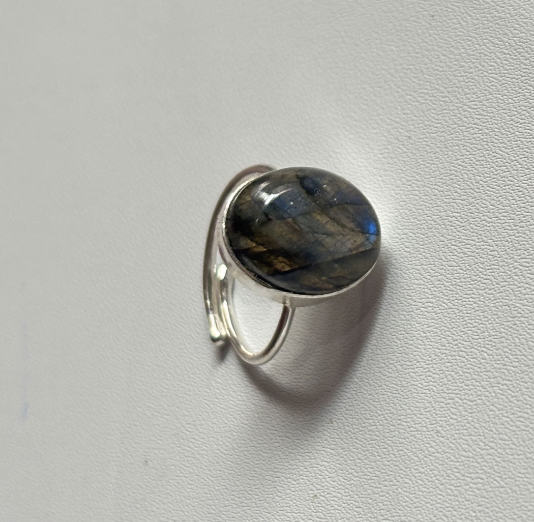 Handmade 925 Sterling Silver Adjustable Rings 12MM Oval Shape Labradorite Gemstone Ring Bezel Setting Ring For Anniversary Gift Ring