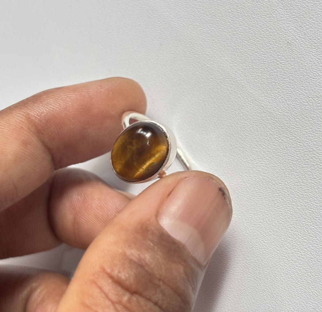 Handmade 925 Sterling Silver Adjustable Rings 12MM Oval Shape Tiger Eyes Gemstone Ring Bezel Setting Ring For Anniversary Gift Ring