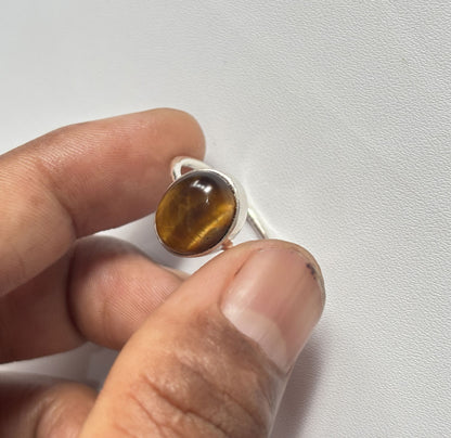 Handmade 925 Sterling Silver Adjustable Rings 12MM Oval Shape Tiger Eyes Gemstone Ring Bezel Setting Ring For Anniversary Gift Ring