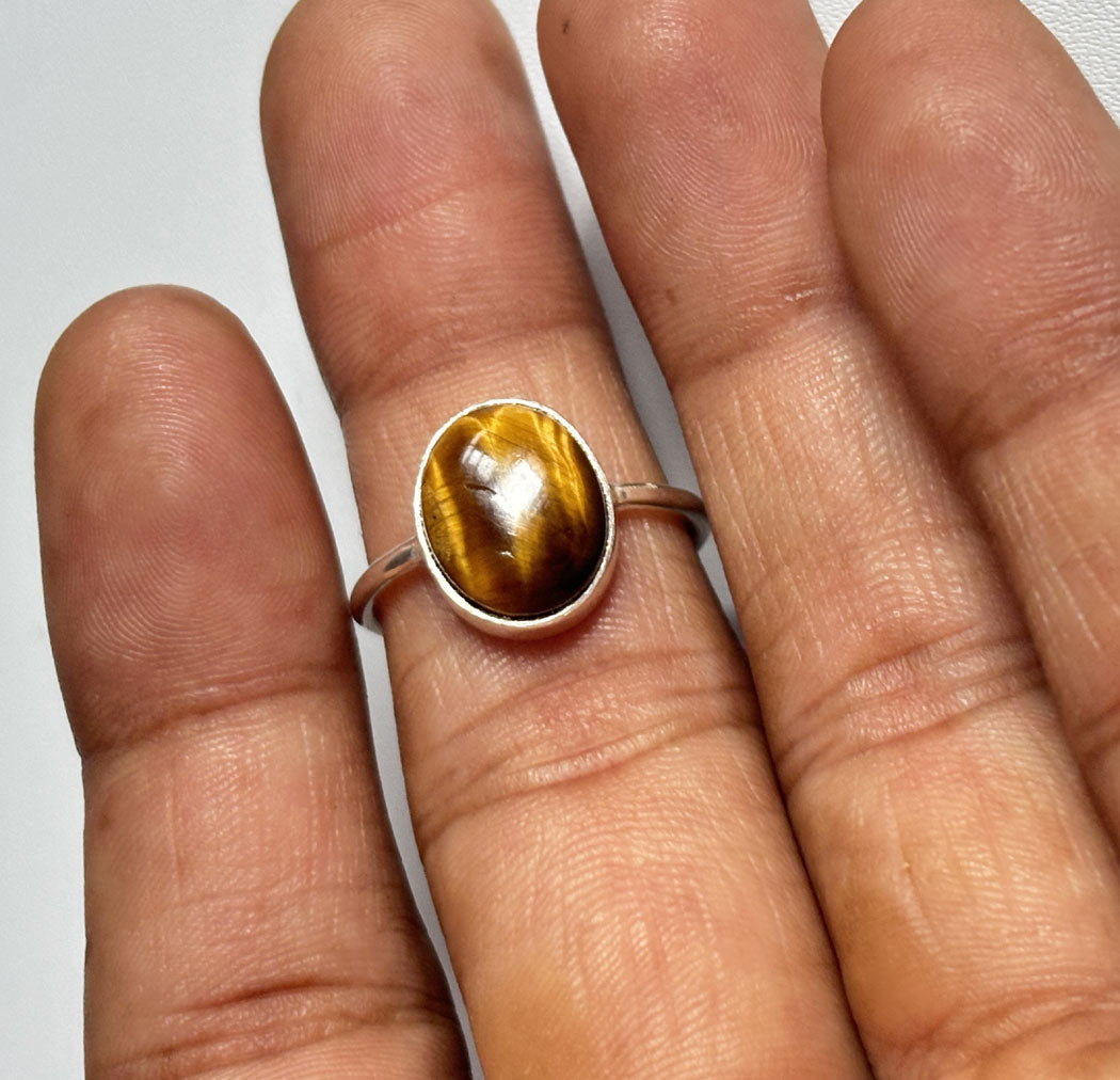 Handmade 925 Sterling Silver Adjustable Rings 12MM Oval Shape Tiger Eyes Gemstone Ring Bezel Setting Ring For Anniversary Gift Ring