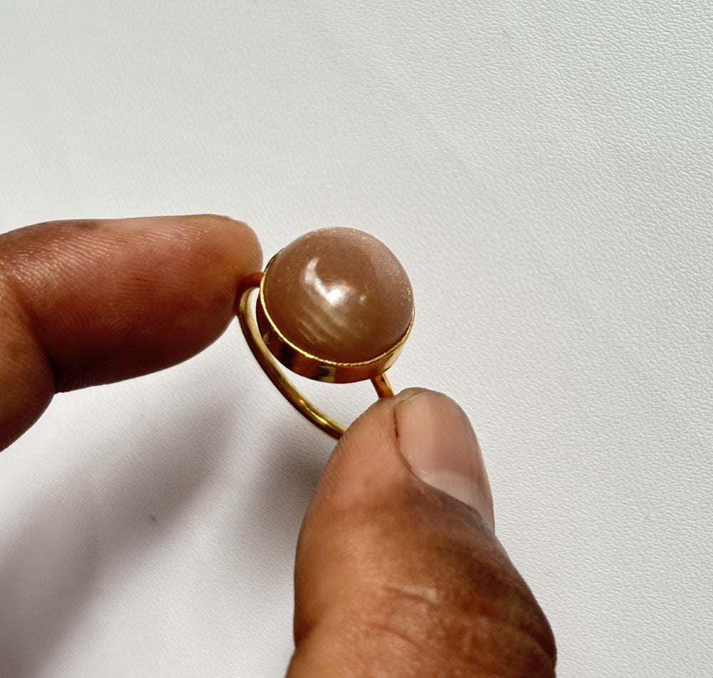 Handmade 925 Sterling Silver Adjustable Rings 12MM Oval Shape Peach Moonstone Gemstone Ring Bezel Setting Ring For Anniversary Gift Ring