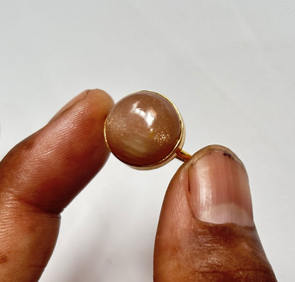 Handmade 925 Sterling Silver Adjustable Rings 12MM Oval Shape Peach Moonstone Gemstone Ring Bezel Setting Ring For Anniversary Gift Ring