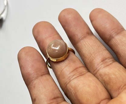 Handmade 925 Sterling Silver Adjustable Rings 12MM Oval Shape Peach Moonstone Gemstone Ring Bezel Setting Ring For Anniversary Gift Ring