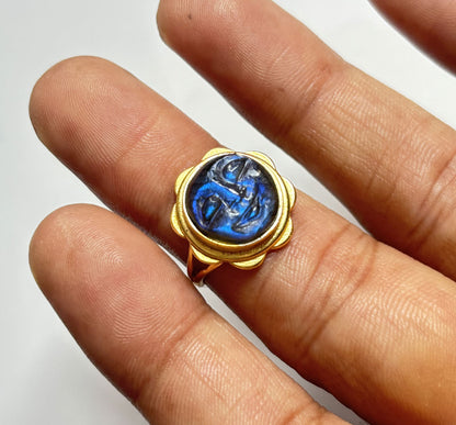 Handmade 925 Sterling Silver Adjustable Rings 12MM Full Moonstone Shape Labradorite Gemstone Ring Bezel Setting Ring For Anniversary Gift Ring