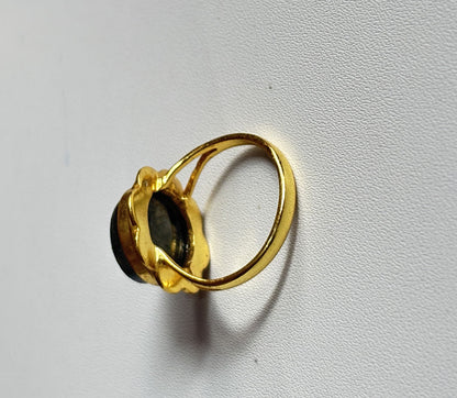 Handmade 925 Sterling Silver Adjustable Rings 12MM Full Moonstone Shape Labradorite Gemstone Ring Bezel Setting Ring For Anniversary Gift Ring