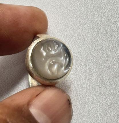 Handmade 925 Sterling Silver Adjustable Rings 12MM Full Moon Shape Gray Moonstone Gemstone Ring Bezel Setting Ring For Anniversary Gift Ring