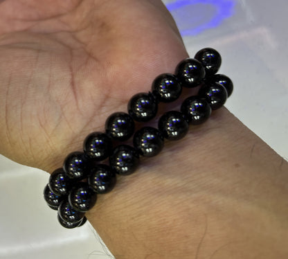 Handmade Brass Adjustable Bracelet 8mm Black Onyx Natural Beads Gems Drilled Set Fashion Bracelet For Women Gift