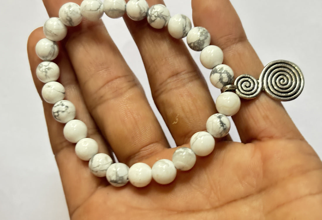Handmade Adjustable Bracelet 8mm Metal Spiral Beads Natural Howlite Beads Gems Drilled Set Fashion Bracelet For Women Gift's
