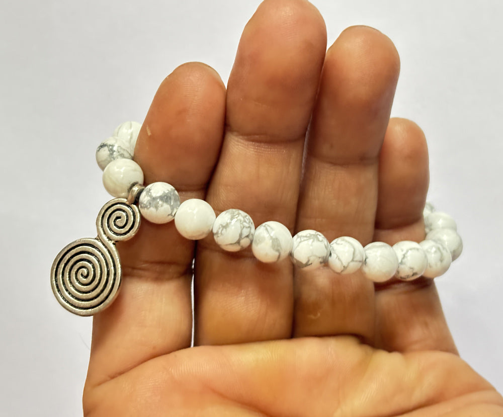 Handmade Adjustable Bracelet 8mm Metal Spiral Beads Natural Howlite Beads Gems Drilled Set Fashion Bracelet For Women Gift's