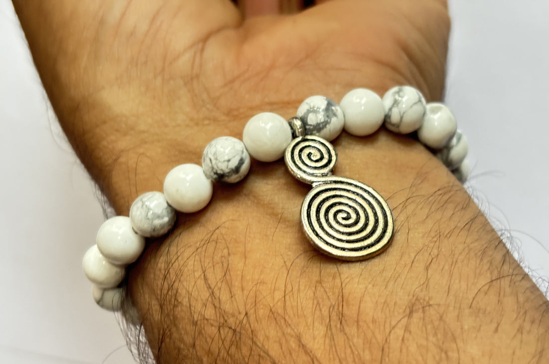 Handmade Adjustable Bracelet 8mm Metal Spiral Beads Natural Howlite Beads Gems Drilled Set Fashion Bracelet For Women Gift's