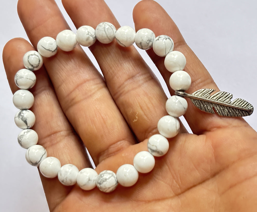 Adjustable Bracelet 8mm Natural Howlite Beads Gems Handmade Drilled Set Fashion Bracelet For Happy Birthday Gift's
