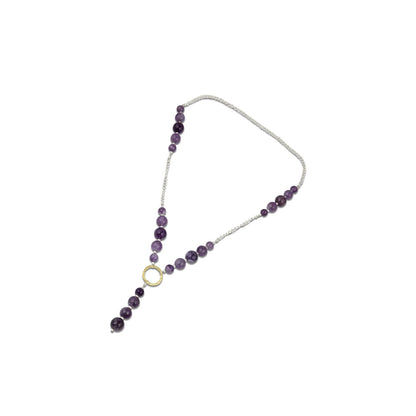 Natural Amethyst Beaded Y-Necklace Silver Chain | Hariom Creations
