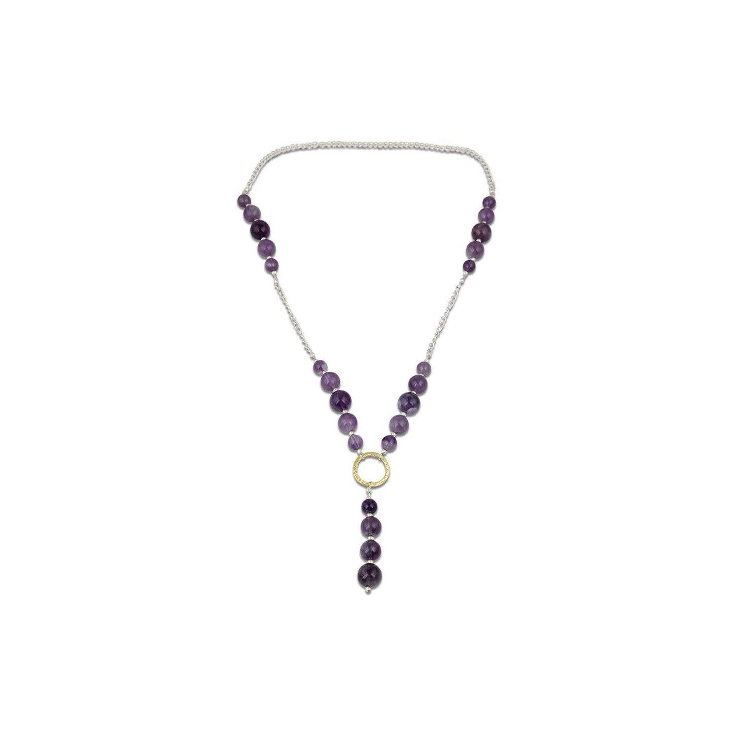 Natural Amethyst Beaded Y-Necklace Silver Chain | Hariom Creations