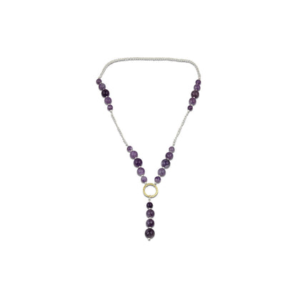 Natural Amethyst Beaded Y-Necklace Silver Chain | Hariom Creations