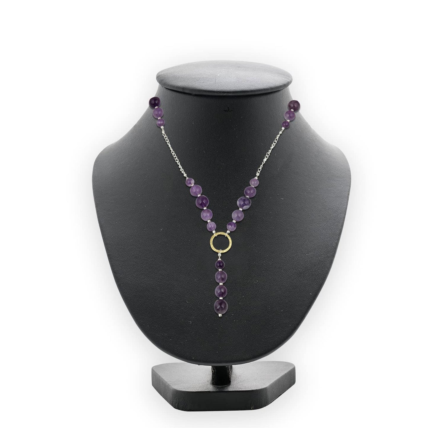 Natural Amethyst Beaded Y-Necklace Silver Chain | Hariom Creations