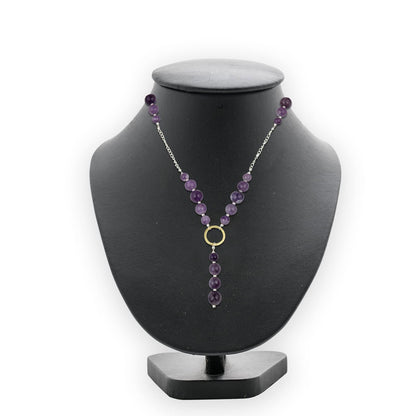 Natural Amethyst Beaded Y-Necklace Silver Chain | Hariom Creations
