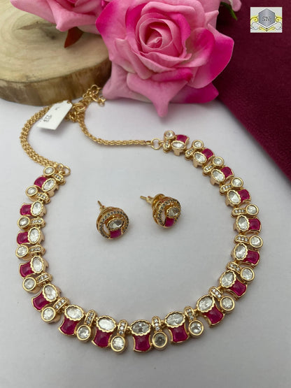 High Quality Polki Necklace Set with Lab Made Stones