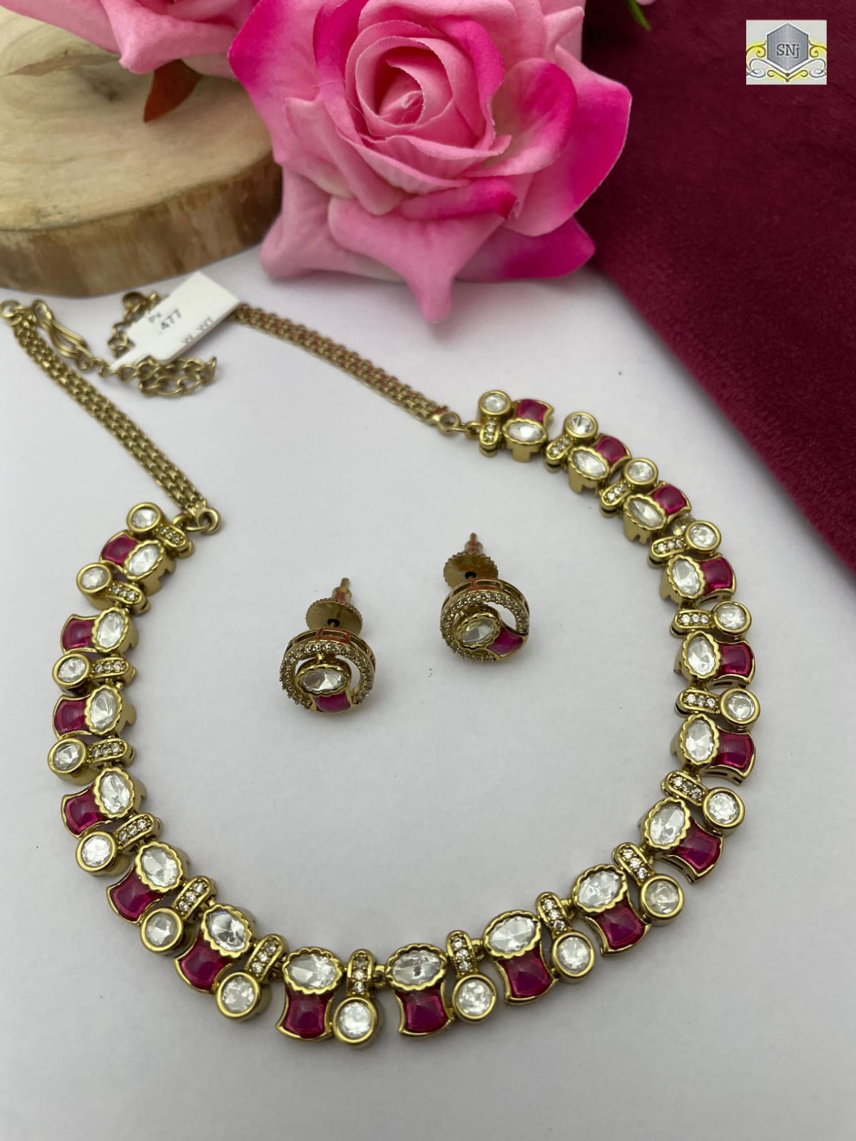 High Quality Polki Necklace Set with Lab Made Stones