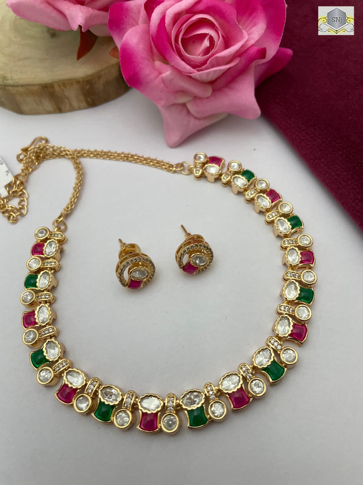 High Quality Polki Necklace Set with Lab Made Stones