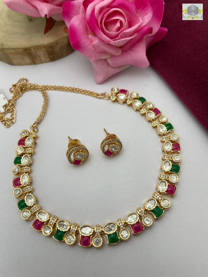 High Quality Polki Necklace Set with Lab Made Stones