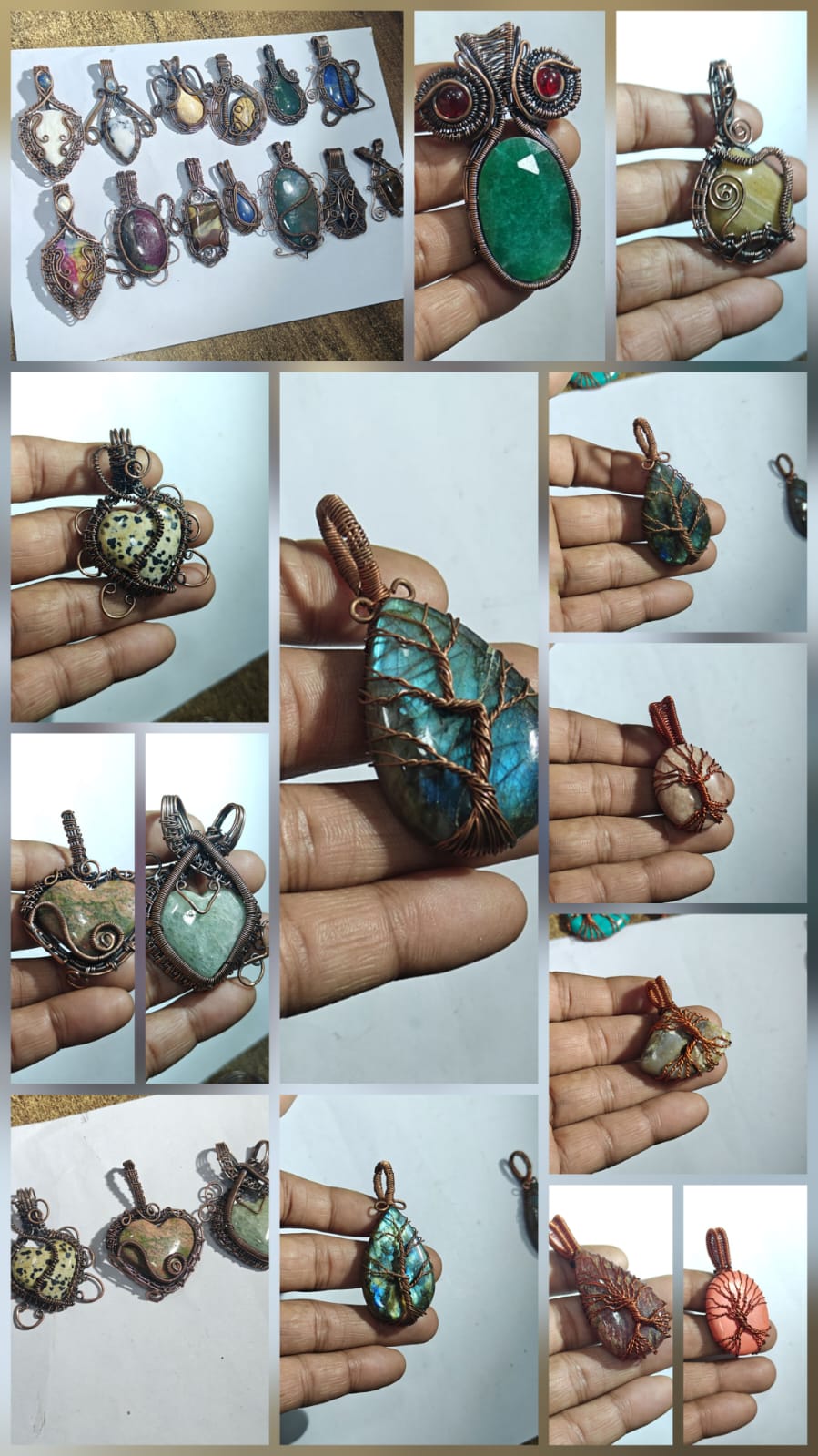 Natural Gray Stone Tree of Life Pendant | Artisan Copper